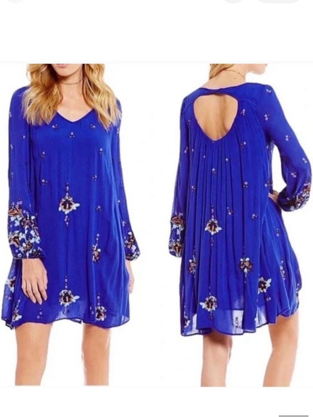 $128 FREE PEOPLE Cobalt Blue Oxford Embroidred Dress, Size Small
